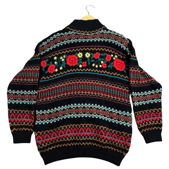 Manos Alpaca Men Cardigan Sweater Size S Floral Embroidered Button Down Front - Picture 2 of 11